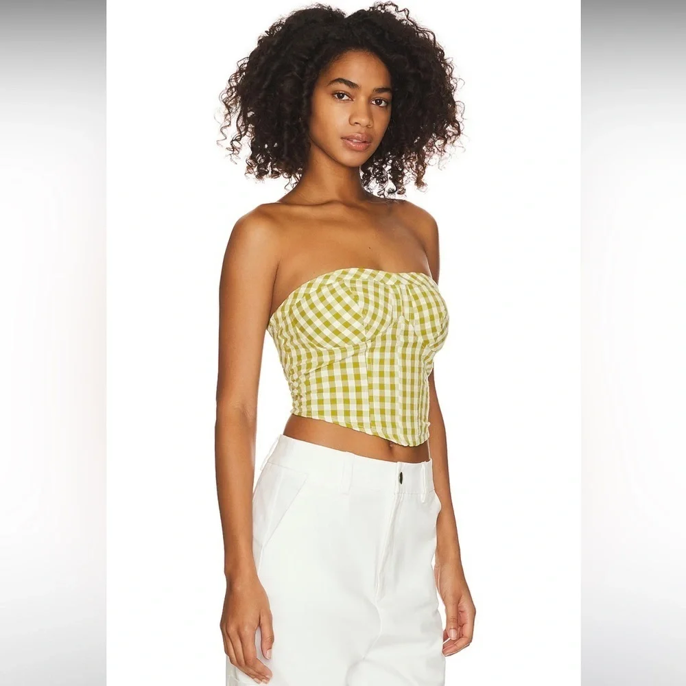 Free People Leilani Tube Top in Green Gingham